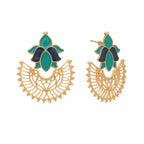 Nuyug 22K Gold Plated Turquoise Enamel Studded Indo-Western Floral Jali Statement Stud Earrings | Grocsy