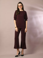 Myshka Women's Coffee Brown Solid Party Parallel Trousers | Grocsy