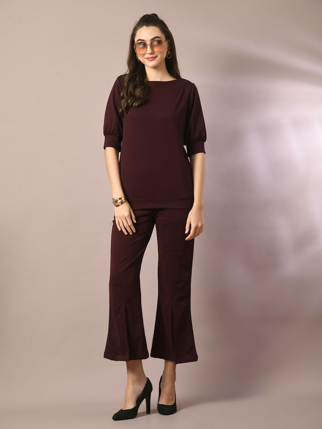 Myshka Women's Coffee Brown Solid Party Parallel Trousers | Grocsy