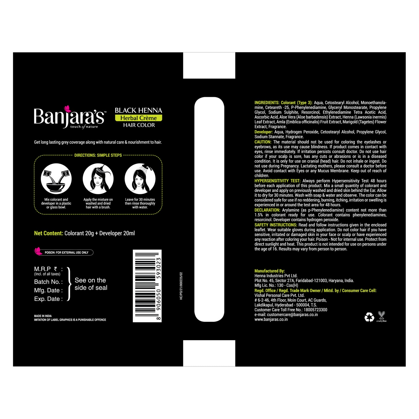 Banjara's Black Henna Herbal Creme Hair Color | Grocsy
