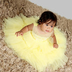 Pink Cow Fashions Yellow Gown With Organza Chest & Net Layer Ghera | Grocsy