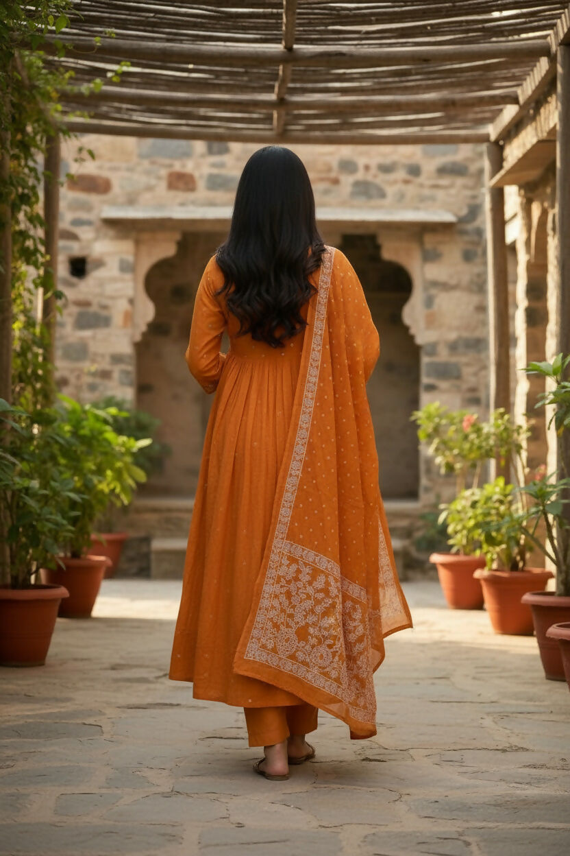 The52 Women's Beautiful Cotton Fabric Embroidery Work Flared Anarkali Pant and Dupatta Set | Grocsy