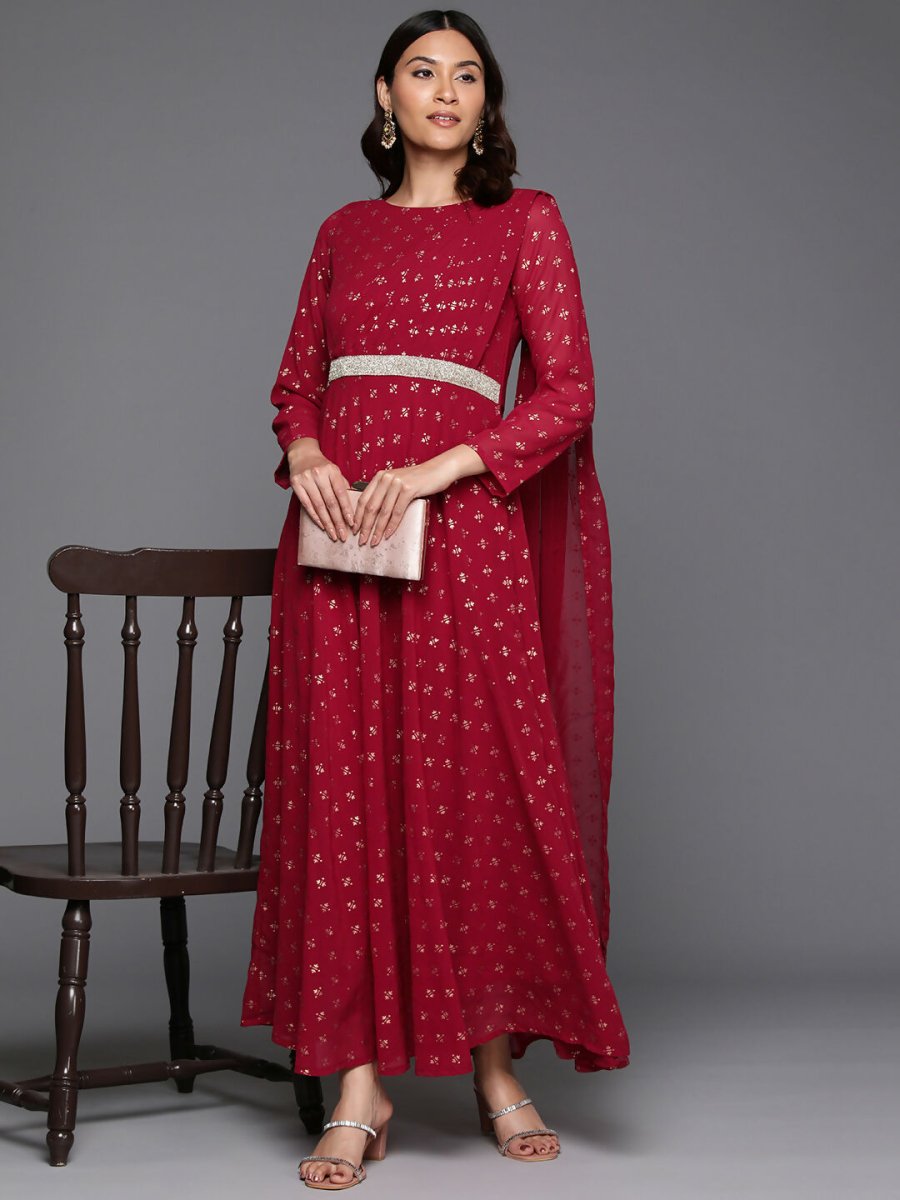 Ahalyaa Women's Traditional wear Ethnic Dress - Maroon | Grocsy