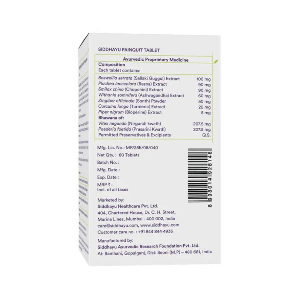 Siddhayu Ayurveda Painquit Natural 5 in 1 Joint Care Formula Tablets | Grocsy