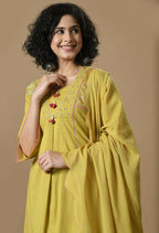 Joban Fashion Mehendi Cotton Kurta Set | Grocsy