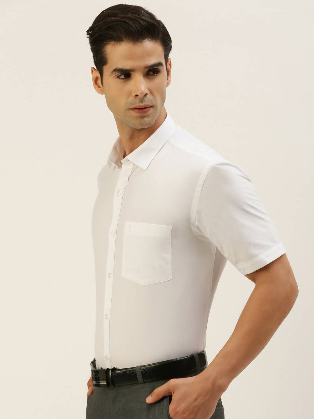 Ramraj Cotton Mens Half Sleeve Formal Poly Cotton White Shirt | Grocsy