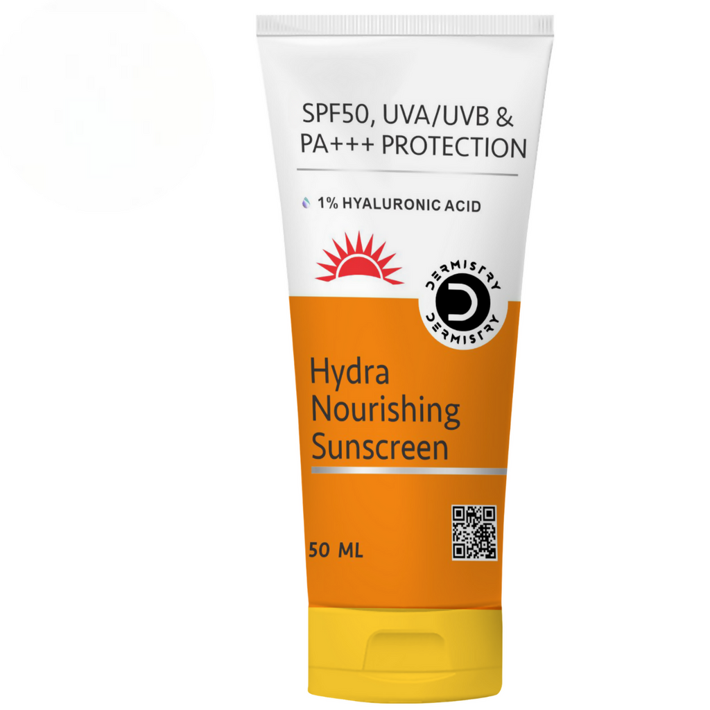 Dermistry 1% Hyaluronic Acid Ultra Hydrating Sunscreen for Dry Skin SPF 50 UVA UVB PA+++ Protection | Grocsy