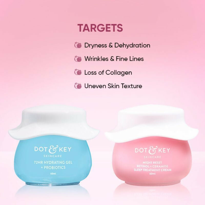 Dot & Key AM PM Routine With Hyaluronic Acid- 72HR Hydrating Probiotics Gel & Retinol Night Cream | Grocsy