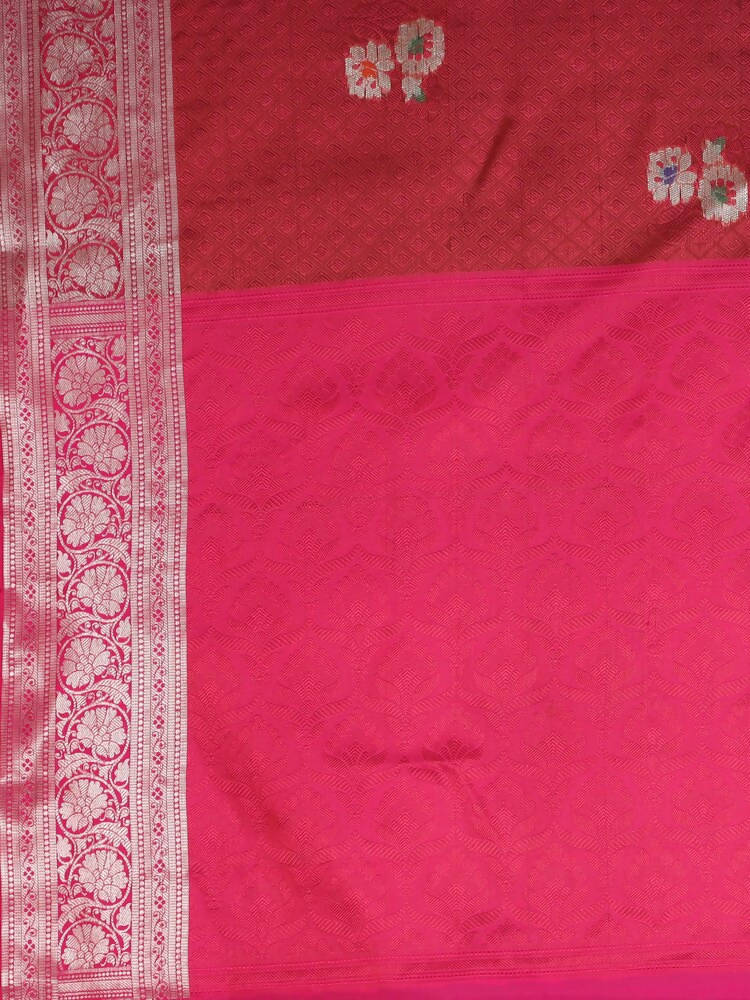Kalamandir Floral Coral Color Silk Blend Saree | Grocsy