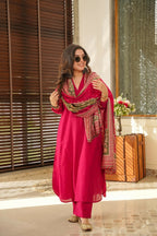 The52 Rani Women's Beautiful South Cotton Fabric Straight Kurta with Pant And Dupatta Set | Grocsy