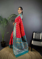 Joban Fashion Banarasi Pink Woven Butti Soft Silk Saree | Grocsy
