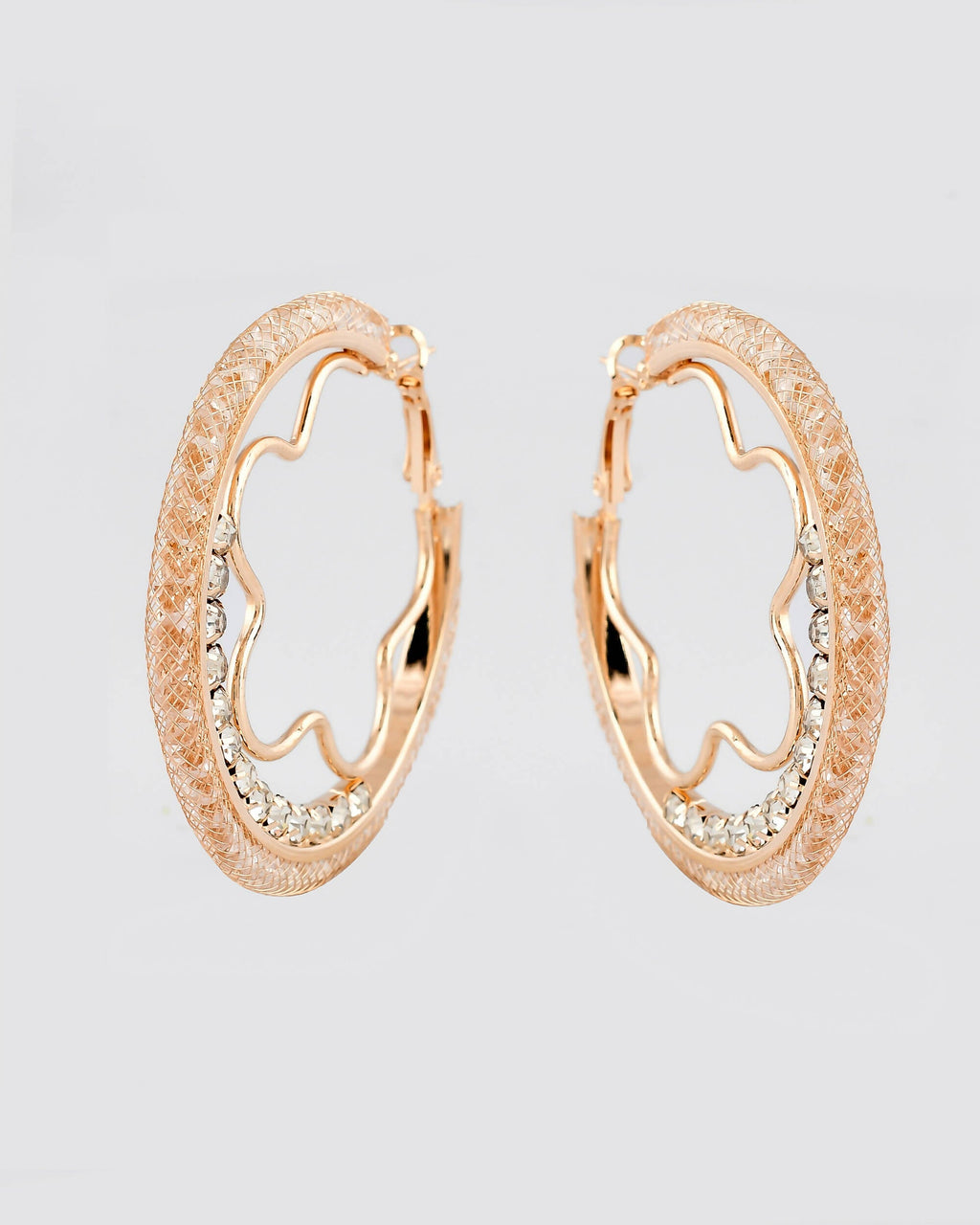 VOJ Women Gold-Polished Studded Beads Stainless Steel Double Circular Hoop Earrings | Grocsy