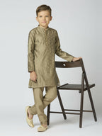 Joban Fashion Kids Island Full Sleeves Chanderi Kurta, Pyjama Set with Traditional Butta Work - Grey | Grocsy