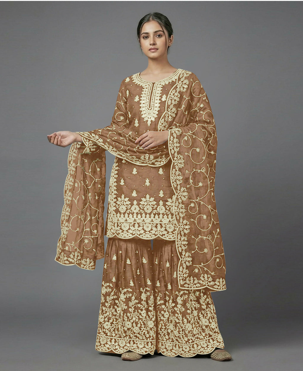 Teeya Creation Womens New Trendy Pure Gmy Silk With Heavy Embroidery Sequence Work Gold Kurta Set | Grocsy