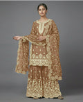 Teeya Creation Womens New Trendy Pure Gmy Silk With Heavy Embroidery Sequence Work Gold Kurta Set | Grocsy