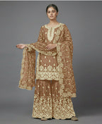 Teeya Creation Womens New Trendy Pure Gmy Silk With Heavy Embroidery Sequence Work Gold Kurta Set | Grocsy