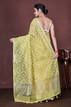 Morchari Yellow Cotton Chanderi Embroidery Saree Unstitched Blouse | Grocsy