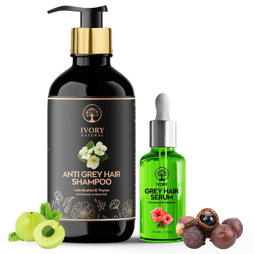 Ivory Natural Grey Serum And Hair Shampoo Combo Restores Natural Hair Wellness And Nourished, Shiny Hair | Grocsy