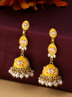 NVR Women Gold-Polished Yellow Jhumkas Earrings | Grocsy
