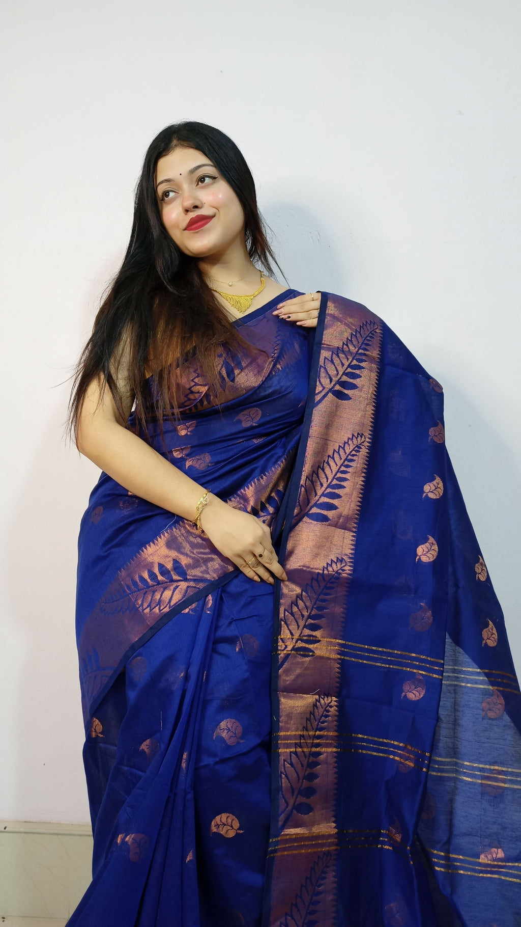 Exclusive Collection Beautiful Blue Cotton Silk Woven Handloom Saree With Running Blouse Piece | Grocsy