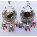 MS Fashion India Silver Oxidized Mirror Hanging Triple Jhumka Multi Color Pearls Afghani Antique Earrings | Grocsy