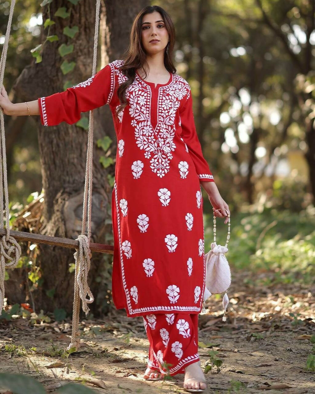 Joban Fashion Red Rayon Embroidery Sequence Work Readymade Kurta Set | Grocsy