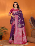 Joban Fashion Banarasi Plum Woven Soft Silk Saree | Grocsy