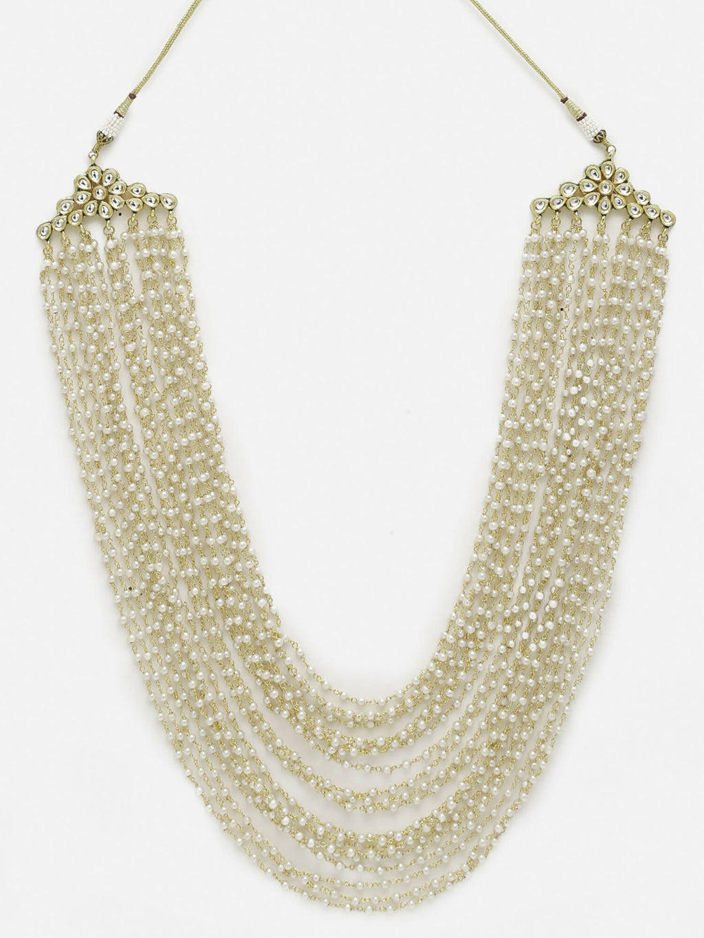 Gold-Toned White Gold-Polished Pearls Layered Handcrafted Necklace - Ruby Raang | Grocsy