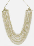Gold-Toned White Gold-Polished Pearls Layered Handcrafted Necklace - Ruby Raang | Grocsy
