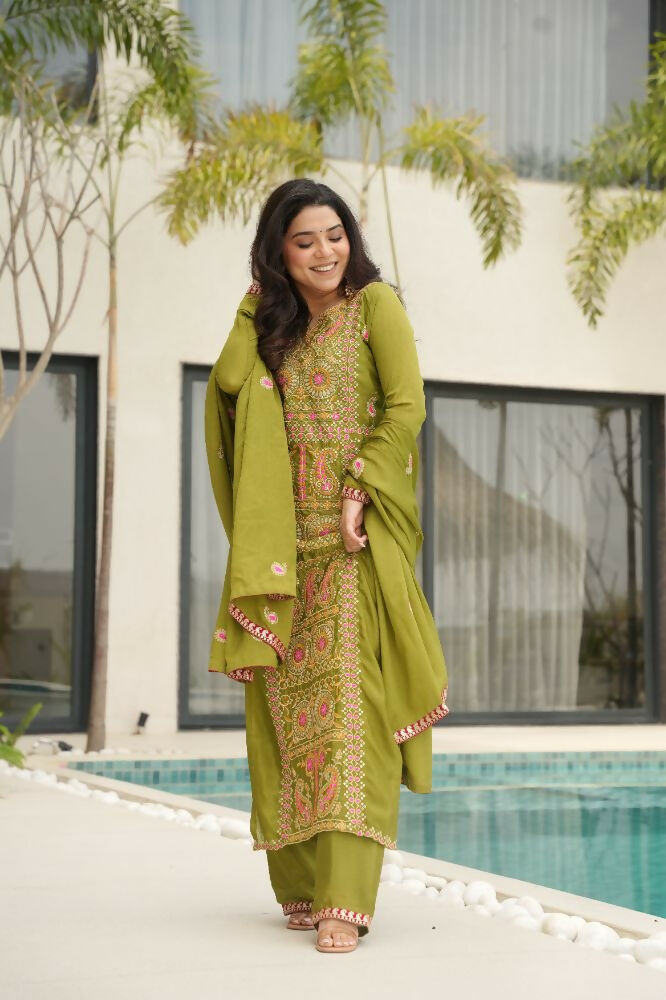 Joban Fashion Perot Kurta Set Silk Sequins , Zari, Coding & Thread Embroidered work | Grocsy