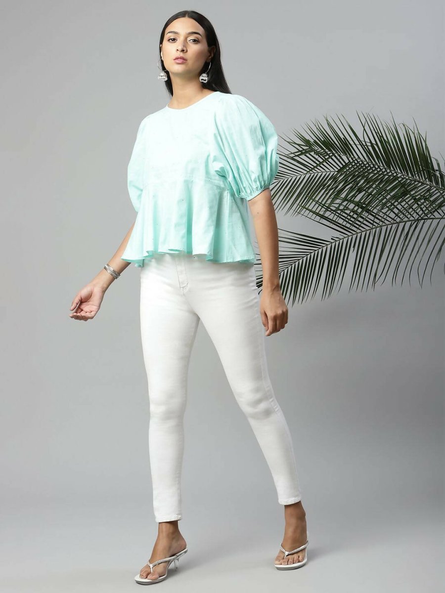 Ahalyaa Women Summer Blue Cotton Printed Tunic | Grocsy
