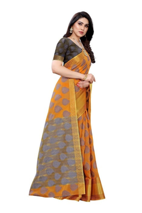 Vamika Mustard Jari Work Cotton Silk Saree (RIDHIMA MUSTARD) | Grocsy