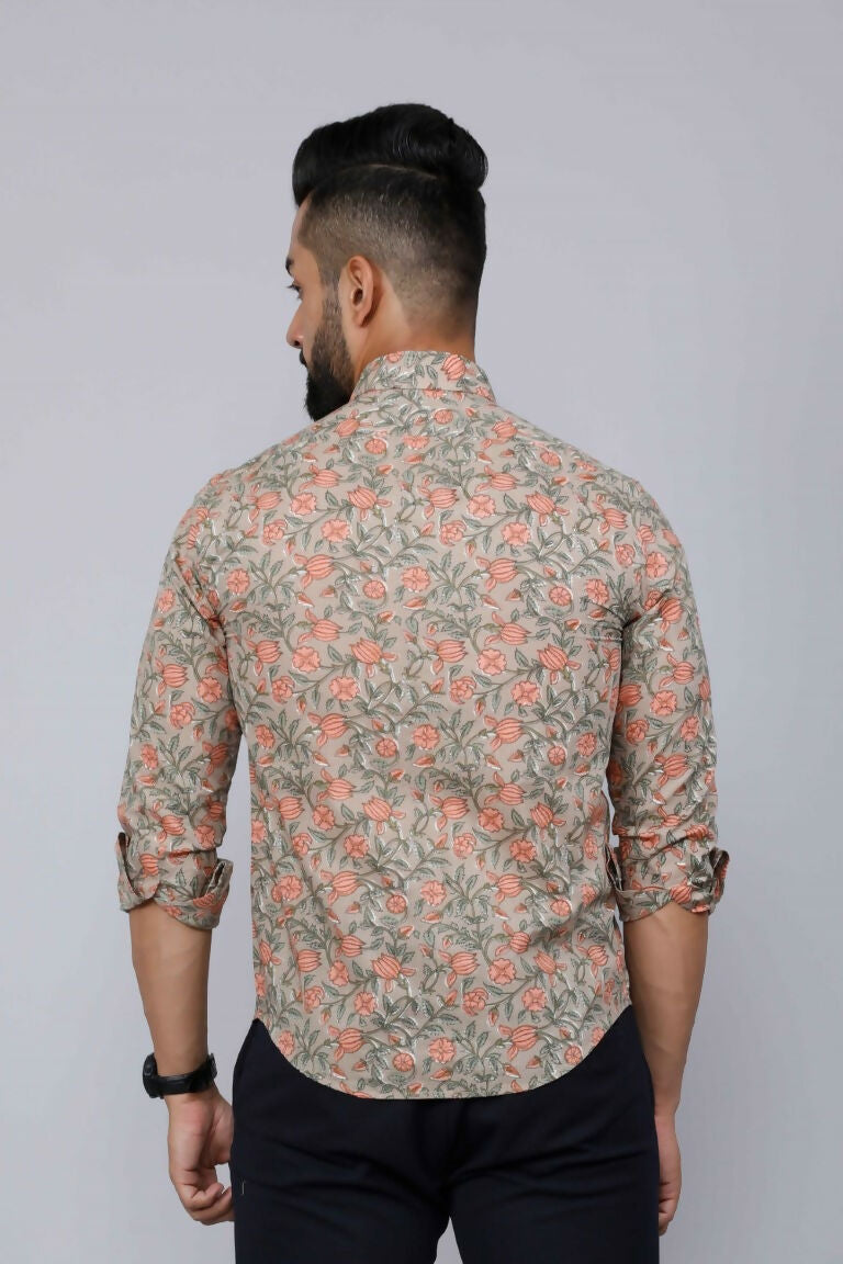 Miravan Men's Beige Comfort Floral Printed Casual Shirt | Grocsy