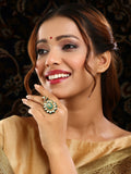 Ruby Raang Gold Polished Green Birdie Kundan Ring | Grocsy