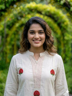 Teeya Creation New Latest Women Off-White & Red Embroidered Cotton A-Line Kurta with Trousers | Grocsy