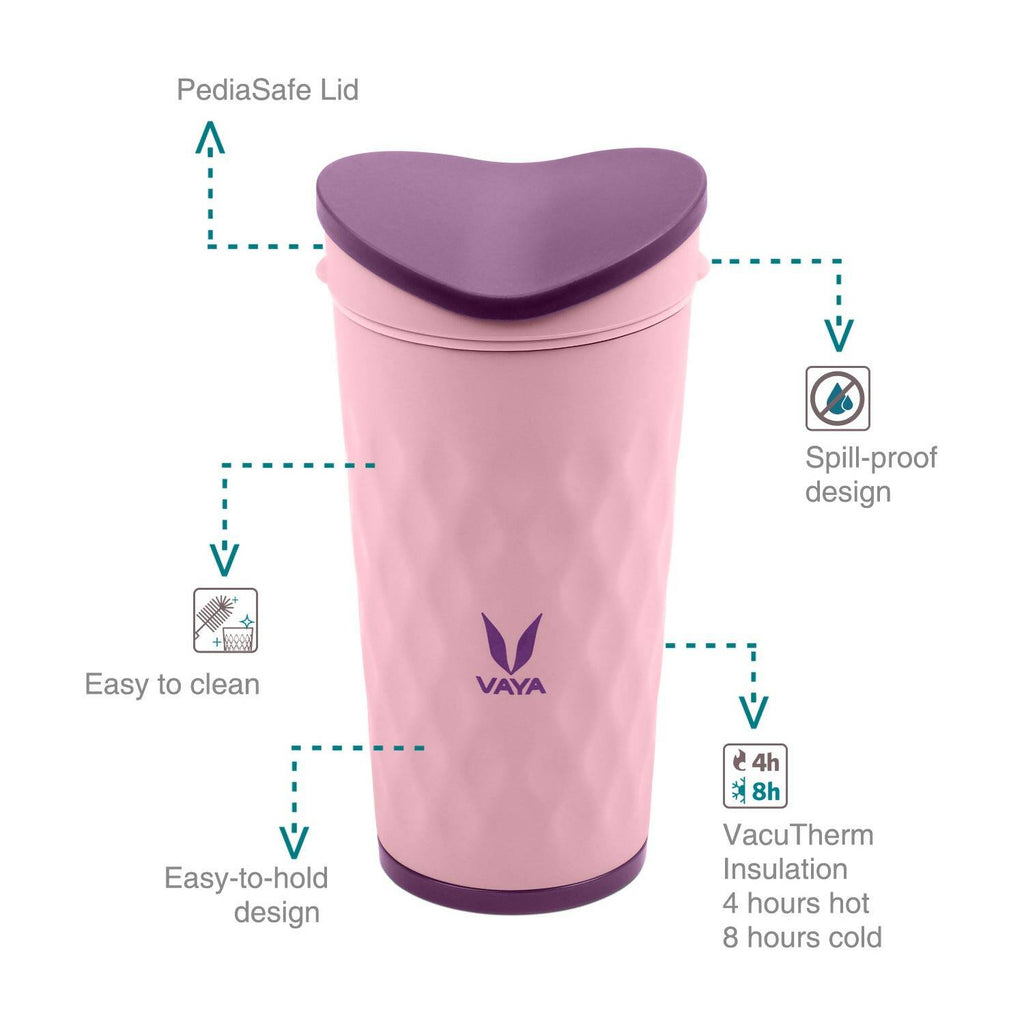 Vaya Drynk Kid'S Stainless Steel Tumbler With Spill-Proof Pediasafe Lid - 350ml (Pink) | Grocsy