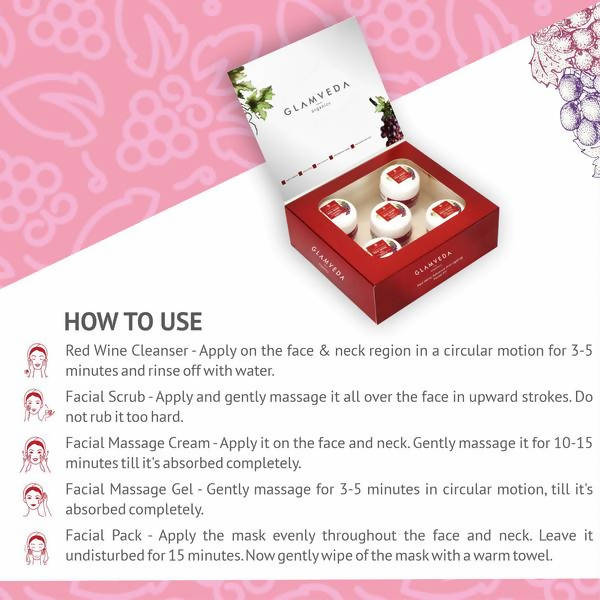 Glamveda Red Wine Advance Anti Ageing Facial Kit | Grocsy