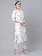 Ahalyaa Women White Pure Cotton Printed Kurta Pant Set | Grocsy