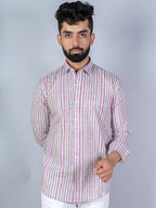 Miravan Men's Regular Fit Multi Stripe Cotton Button Down Full Sleeve Slim Fit Shirt | Grocsy