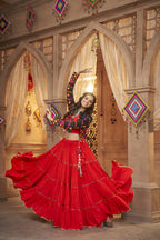 Red Viscose Rayon Navratri Lehenga Choli With Dupatta - Raas | Grocsy