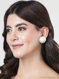 NVR Women's White Color Moon Stud Earrings | Grocsy