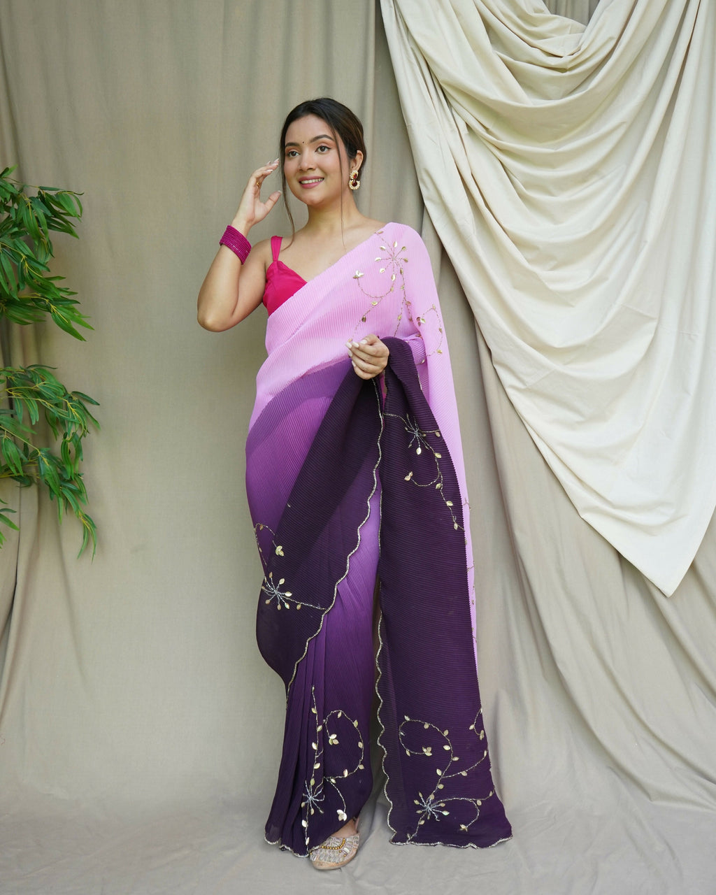 Vamsee Antara Violet Georgette Saree | Grocsy