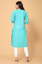 Light Green Cottan Slub Embroidery Kurti - Umi | Grocsy