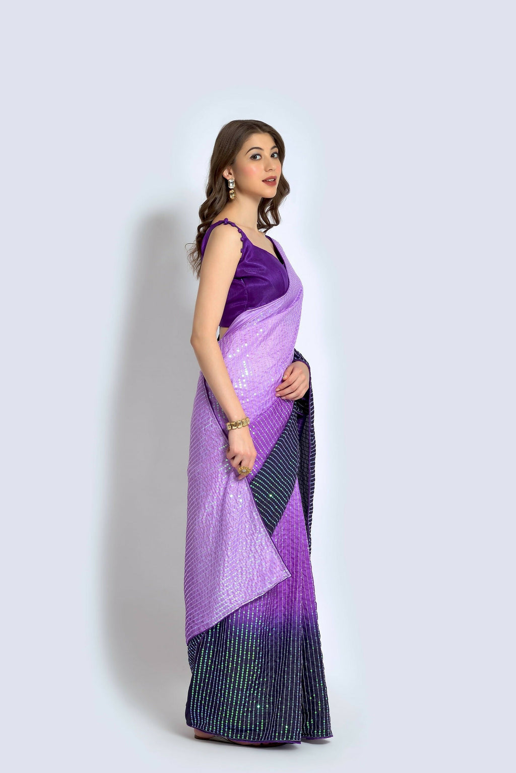 Vegaa Fashion Lavender Vichitra Silk Embroidered Party Wear Saree | Grocsy