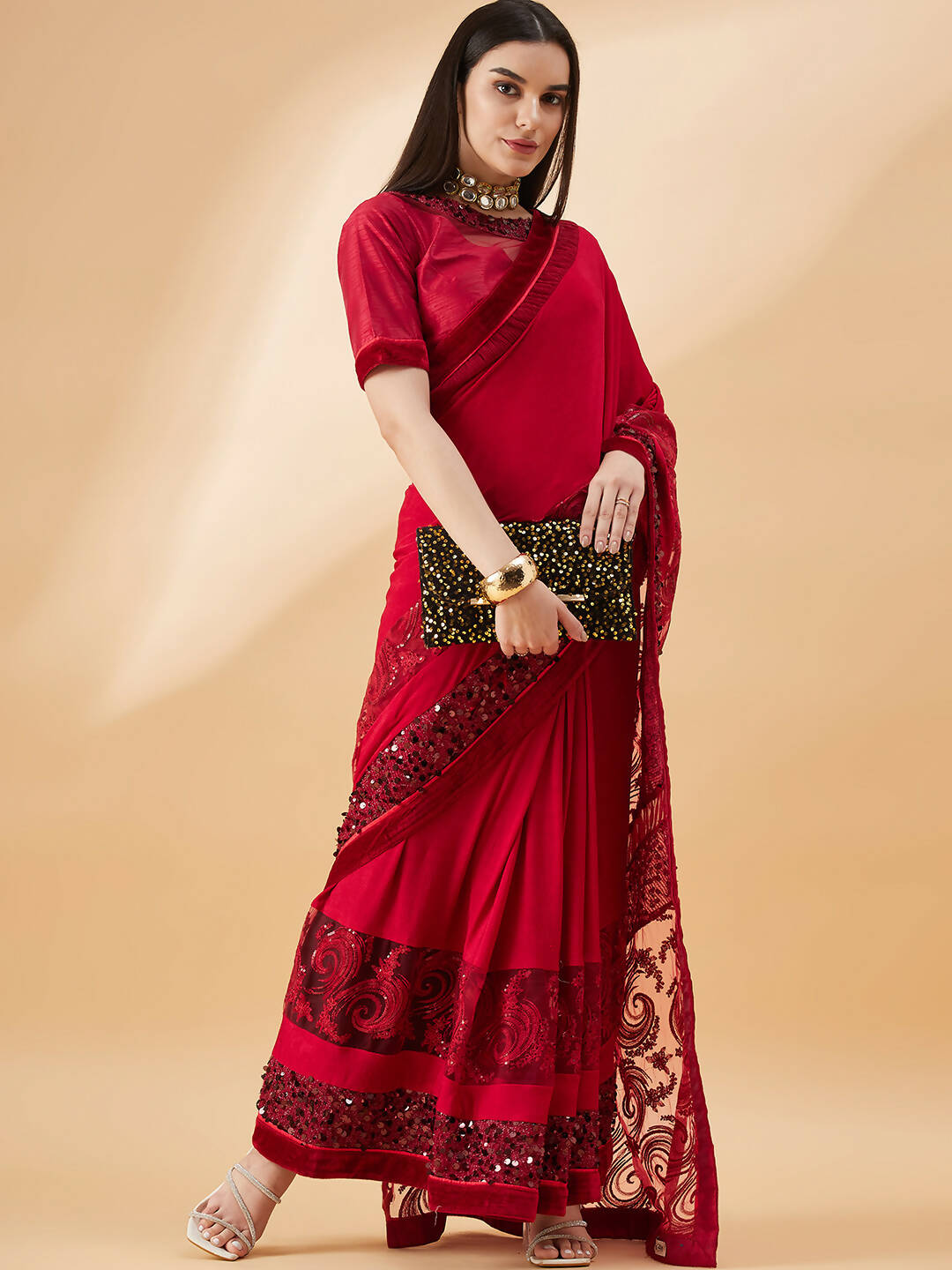Mauve Lycra Resham And Sequins Embroidery Saree - Norita Hit Design | Grocsy