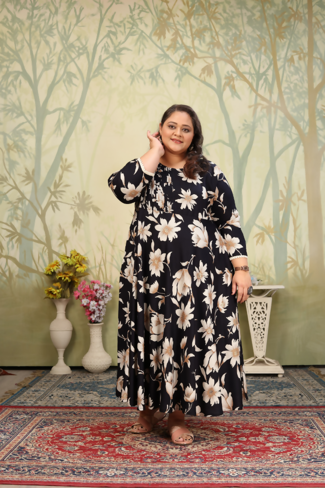 Jyoti Fashion Women's Black Rayon Floral Print with Sequins Designer Anarkali Set | Grocsy