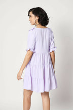 Purple Viscose Texture Flared Dress - Shivani | Grocsy