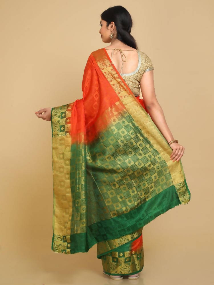 Kalamandir Checked Orange Pashmina Saree | Grocsy