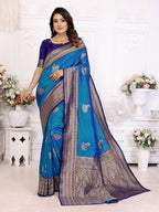 Joban Fashion Banarasi Royal Blue Small Butti Soft Silk Saree | Grocsy