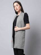 Even Apparels Grey Pure Wool Open Front Woolen Women's Long Coat | Grocsy